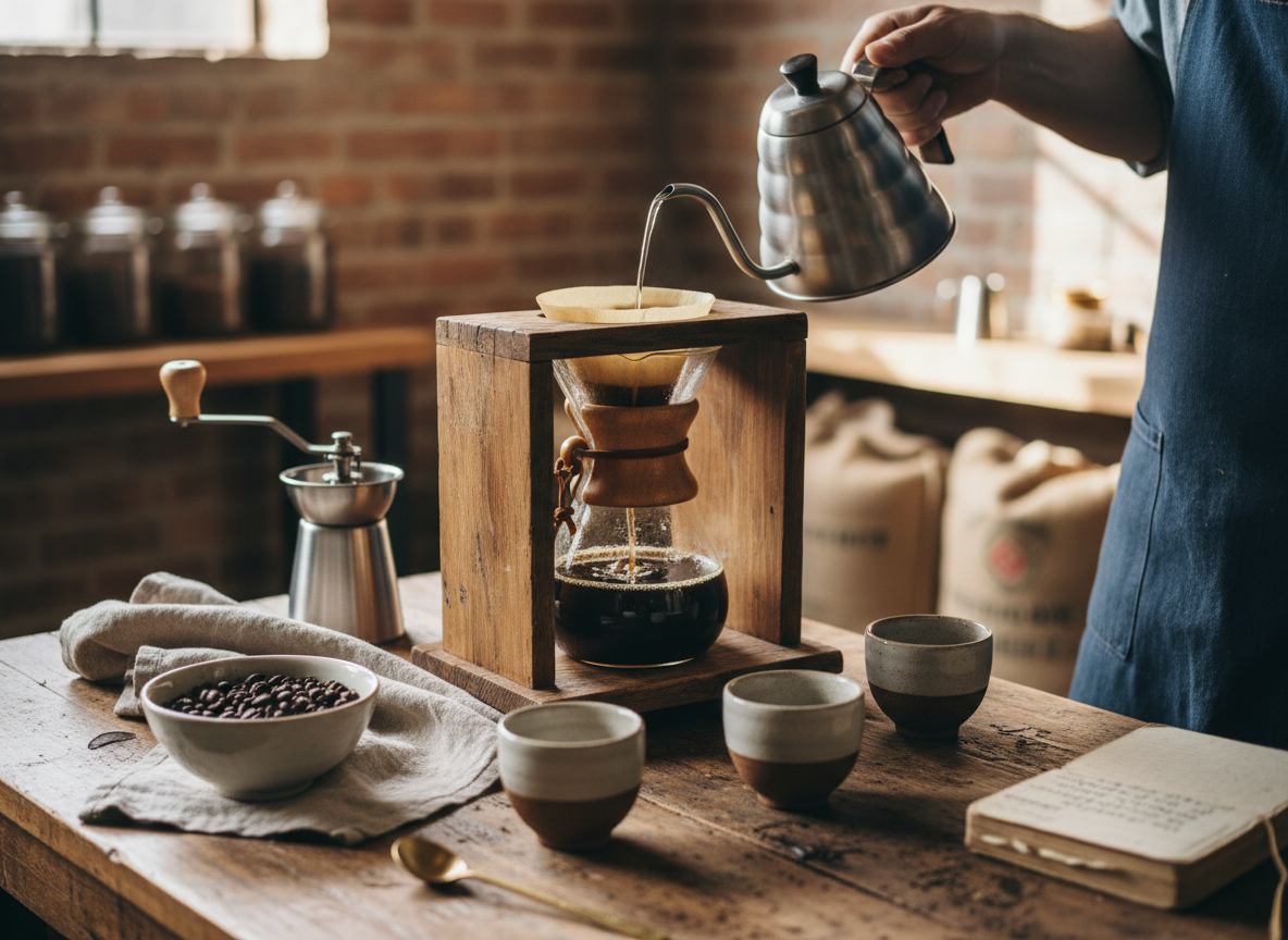Coffee being prepared at the roastery